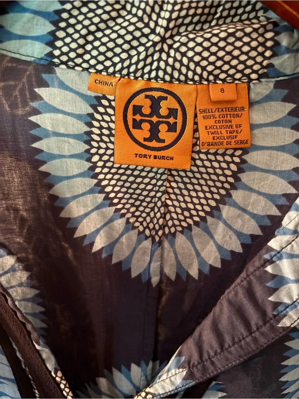 Tory Burch Navy and Light Blue Floral-Print Tunic